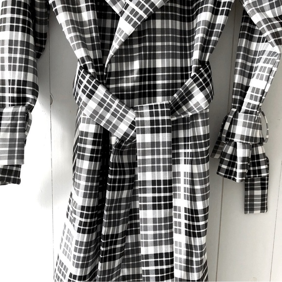 MAISON CINQCENT 500 Checks Plaid Black White Tie Trench Coat at Revolve … - Picture 5 of 13